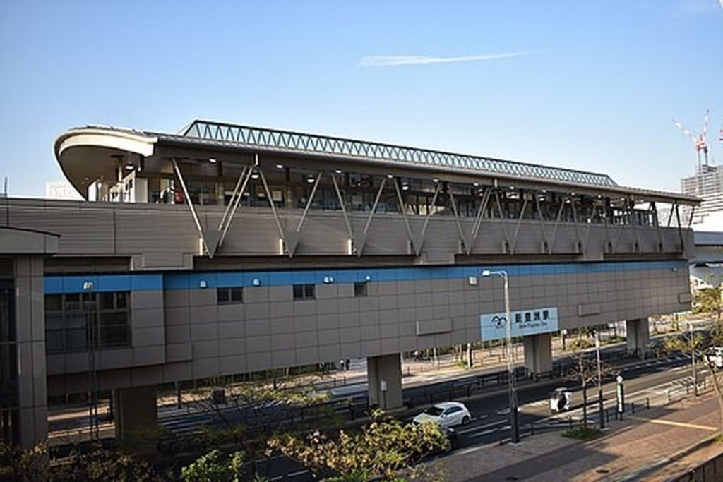 Elevated Shin-toyosu Station on the Yurikamome line in Toyosu, Tokyo